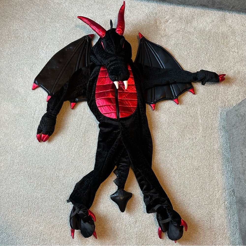 Black Velvet and Red Evil Winged Dragon Halloween Costume - 4T